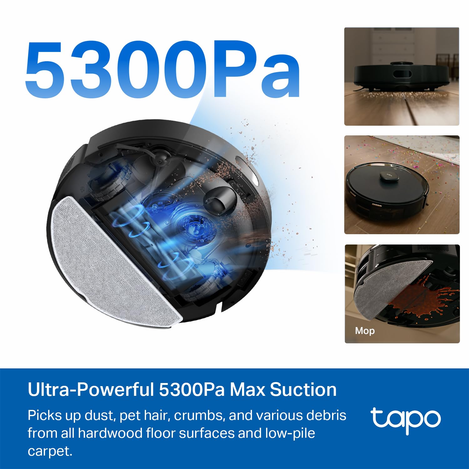 Tapo RV30 Max Plus LiDAR Robot Vacuum and Mop with Self-Emptying Dock, 5300Pa, Smart Navigation, App Control, Alexa & Google Home Compatible
