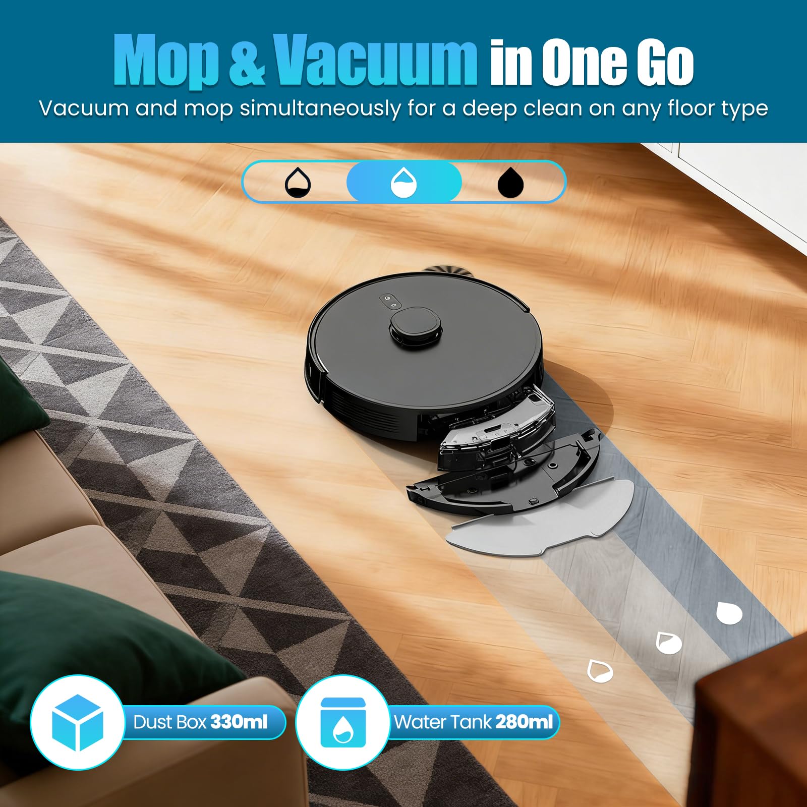 BOTLUXE Robot Vacuum & Mop, Self-Empty Base, LiDAR Navigation, 8000Pa Suction, App & Voice Control, for Pet Hair, Carpets & Hard Floors