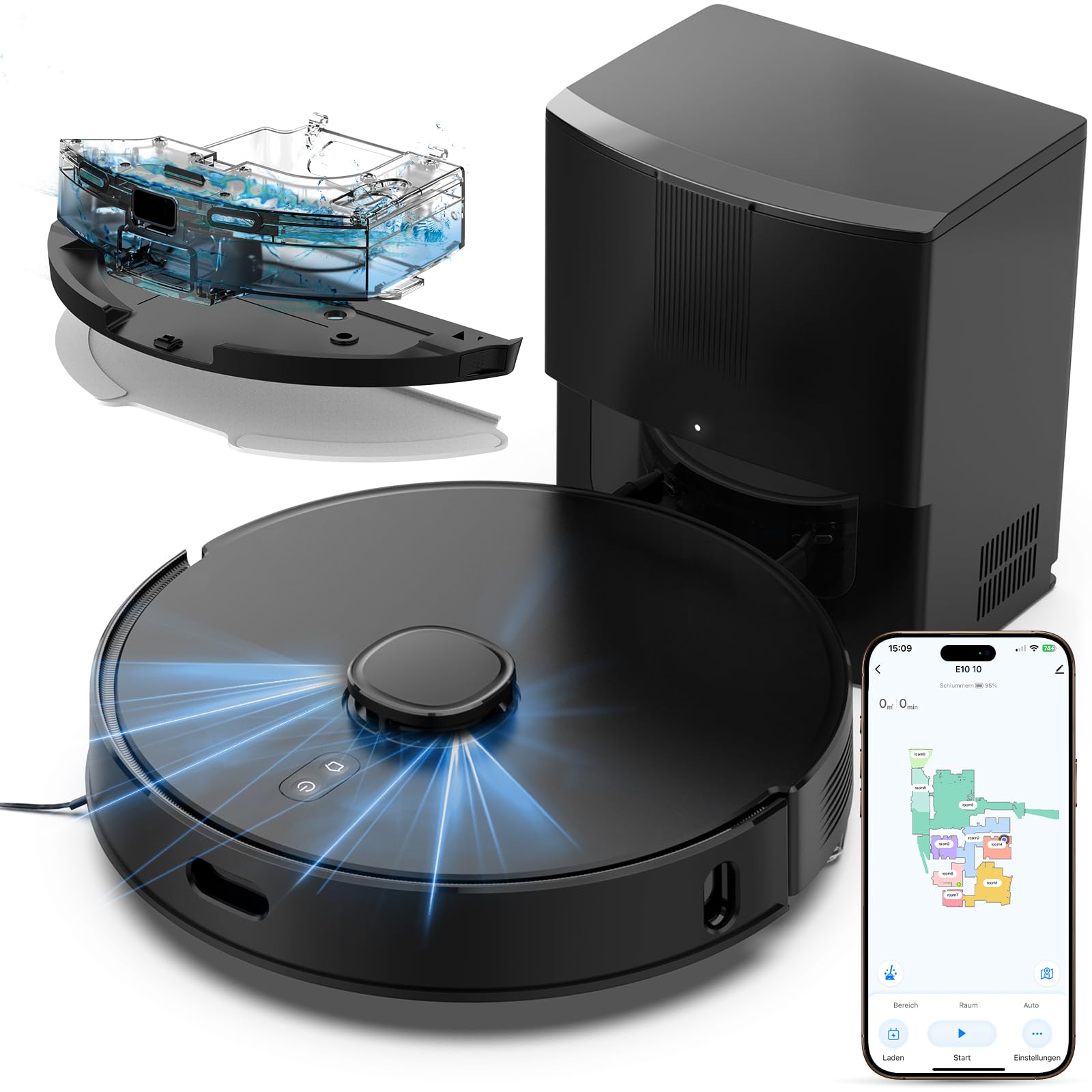BOTLUXE Robot Vacuum & Mop, Self-Empty Base, LiDAR Navigation, 8000Pa Suction, App & Voice Control, for Pet Hair, Carpets & Hard Floors