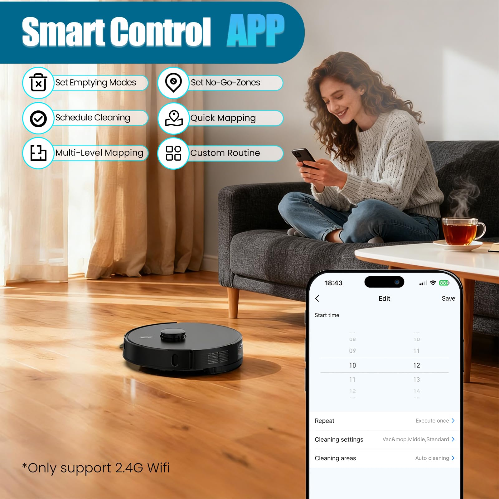 BOTLUXE Robot Vacuum & Mop, Self-Empty Base, LiDAR Navigation, 8000Pa Suction, App & Voice Control, for Pet Hair, Carpets & Hard Floors