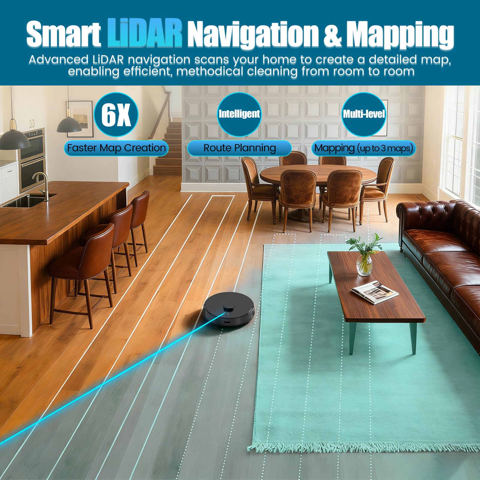 BOTLUXE Robot Vacuum & Mop, Self-Empty Base, LiDAR Navigation, 8000Pa Suction, App & Voice Control, for Pet Hair, Carpets & Hard Floors