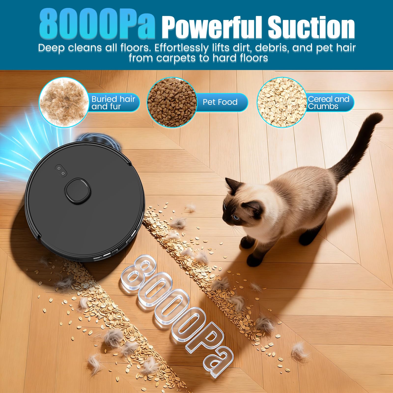 BOTLUXE Robot Vacuum & Mop, Self-Empty Base, LiDAR Navigation, 8000Pa Suction, App & Voice Control, for Pet Hair, Carpets & Hard Floors